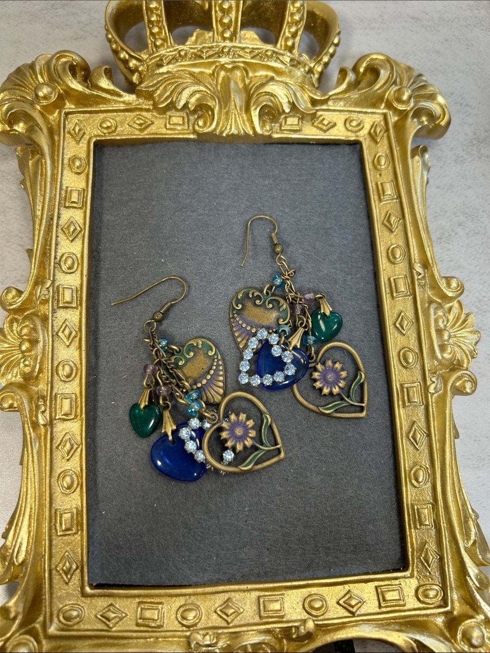 Bohemian Heart Charm Dangle Earrings - Blue & Green